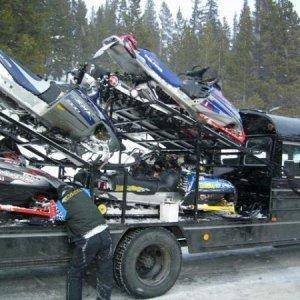 Lots of unique ways of hauling sleds. -Green Rock parking lot- Snowy Range.