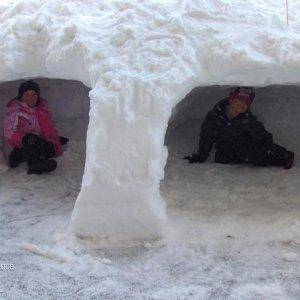 Kids in snow fort