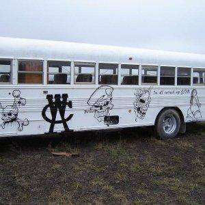 The bus  I painted with a can of tremclad and a brush