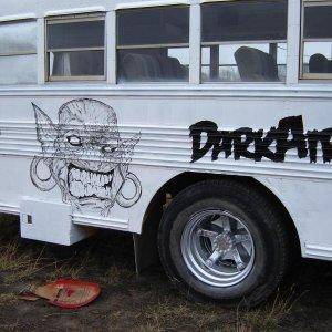 The bus  I painted with a can of tremclad and a brush