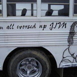 The bus  I painted with a can of tremclad and a brush