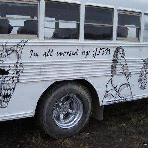 The bus  I painted with a can of tremclad and a brush