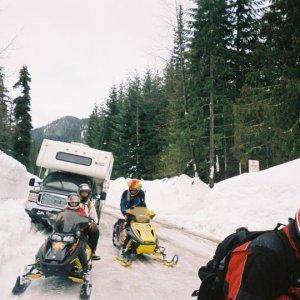 Sledding with Mick Steinman on an avalanche course in 2008.