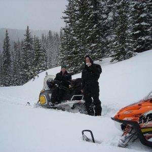 Grand Lake 2009 A couple from Ok. we met on the trail. 1st day ever on a sno-mobile for them !!! >>>>.