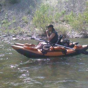 PC on his old pontoon boat