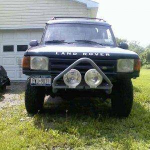 Front view of my land rover not too bad, lights are a little crooked from taking a big hit.