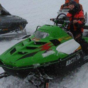 9 Years Old in Blue Lake Malakwa.
First time he rolled his sled.....pumped he broke the windshield off...not so pumped when dad made him work it off!