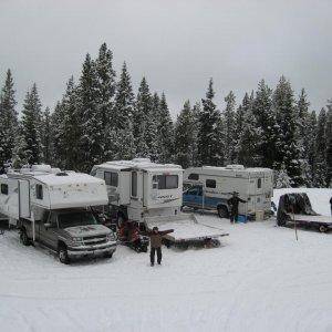 Snow camping. Our rig is the one in the center.