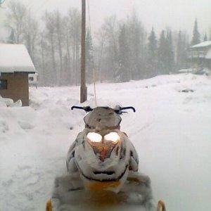 My brother's sled I was borrowing last spring. I had taken my sled apart and was cleaning it and replacing things when we got a huge spring storm. (33