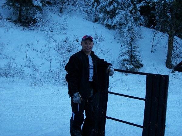 Dad with his sled ramp, Kerr Camp Snowpark