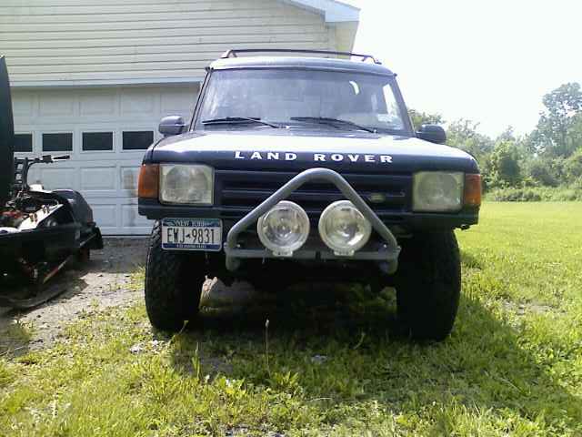 Front view of my land rover not too bad, lights are a little crooked from taking a big hit.