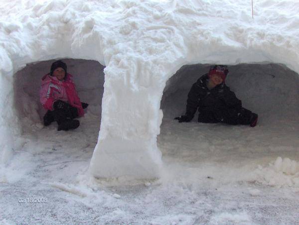 Kids in snow fort