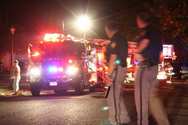 Ladder truck 1 on scene (background). Engine 1 in foreground