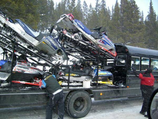 Lots of unique ways of hauling sleds. -Green Rock parking lot- Snowy Range.