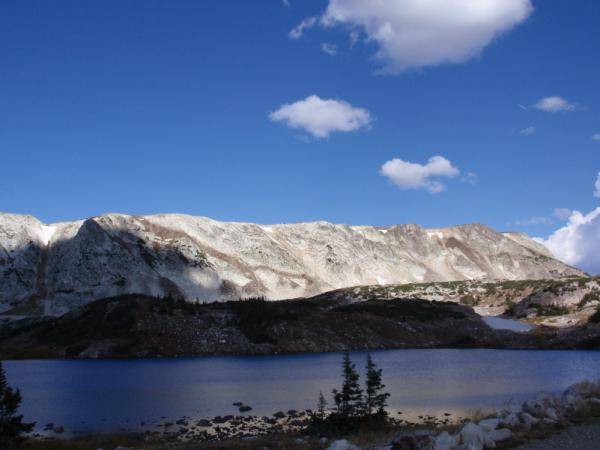 Medicine Bow Peak and Lewis Lake. The far right side of the peak is home to our infamous sled killing hill-The Widowmaker. Look it up on youtube.