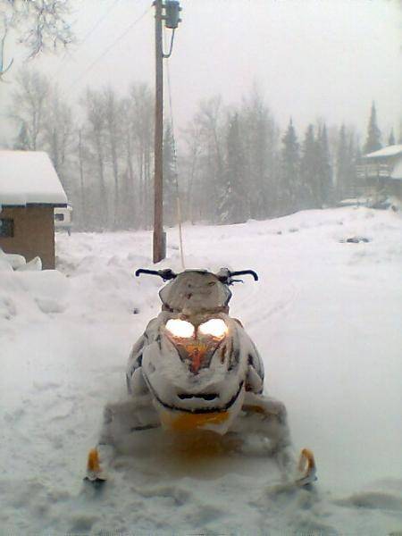 My brother's sled I was borrowing last spring. I had taken my sled apart and was cleaning it and replacing things when we got a huge spring storm. (33