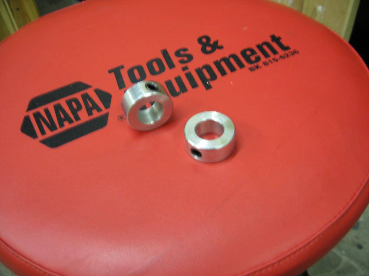 shaft collars for the stops 1 1/8&quot; outside dia
inside diameter 5/8&quot; (ACE HARDWARE $2.75 EA)