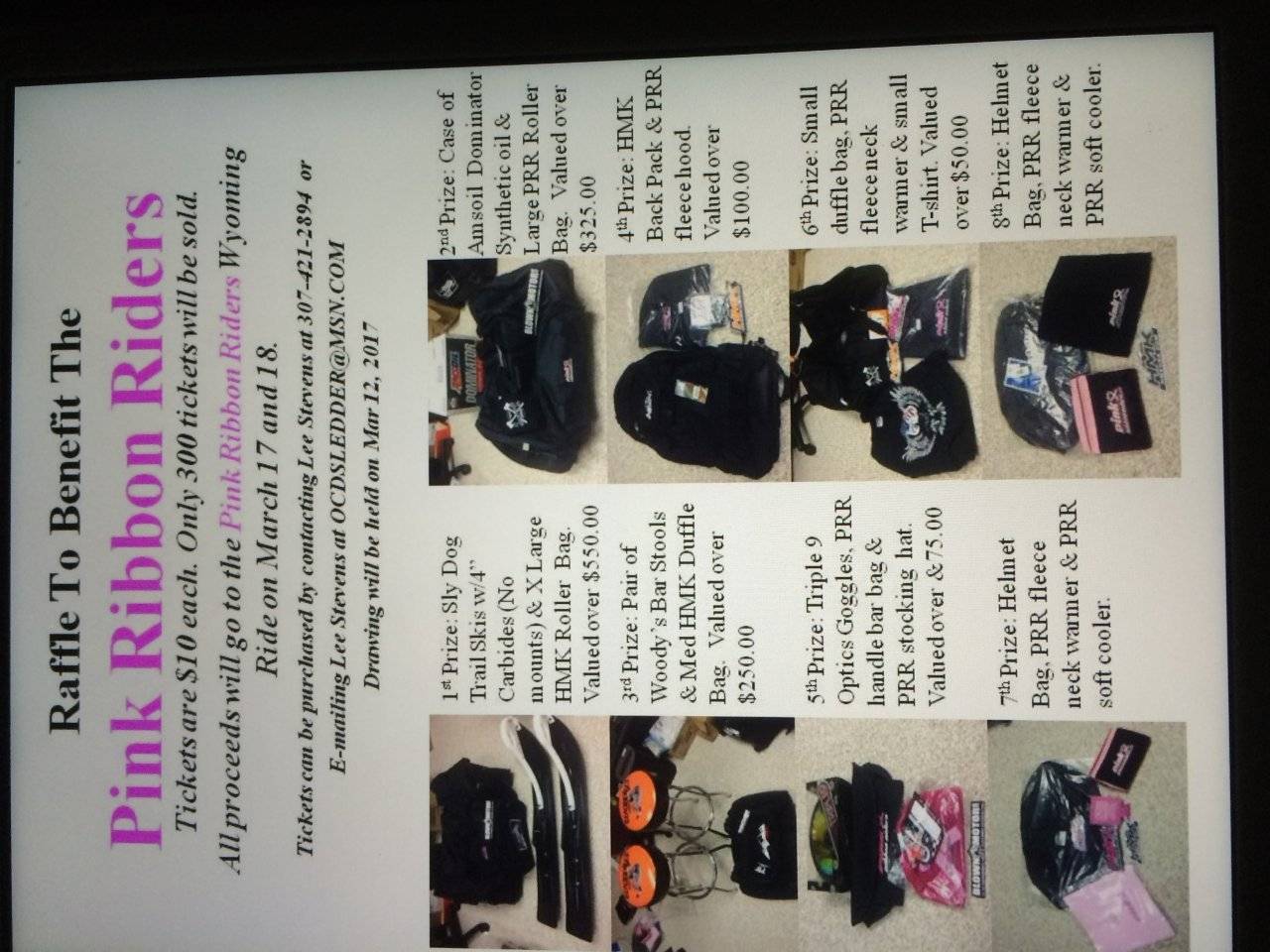 Sled gear raffle flyer