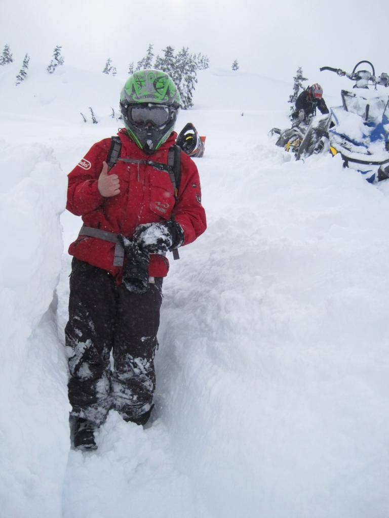 Sprout, Saw a sick line, light went flat, WHAM!  Creek bed! Haha, if you can see the snow is at my shoulders.
Whistler