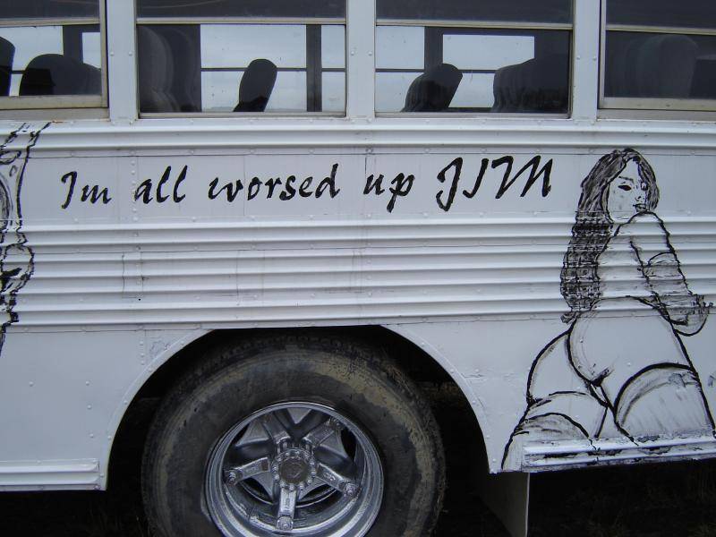 The bus  I painted with a can of tremclad and a brush