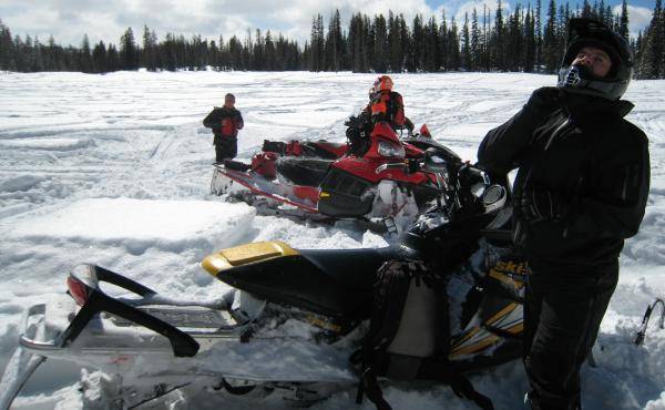 The crew stopped for a break